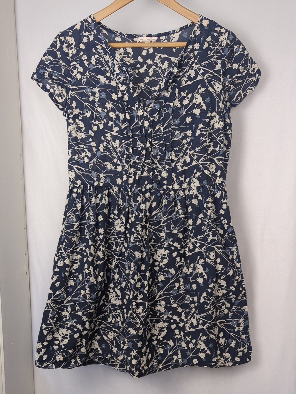 GAP Navy & White Floral Cotton Pleated Dress With Pockets